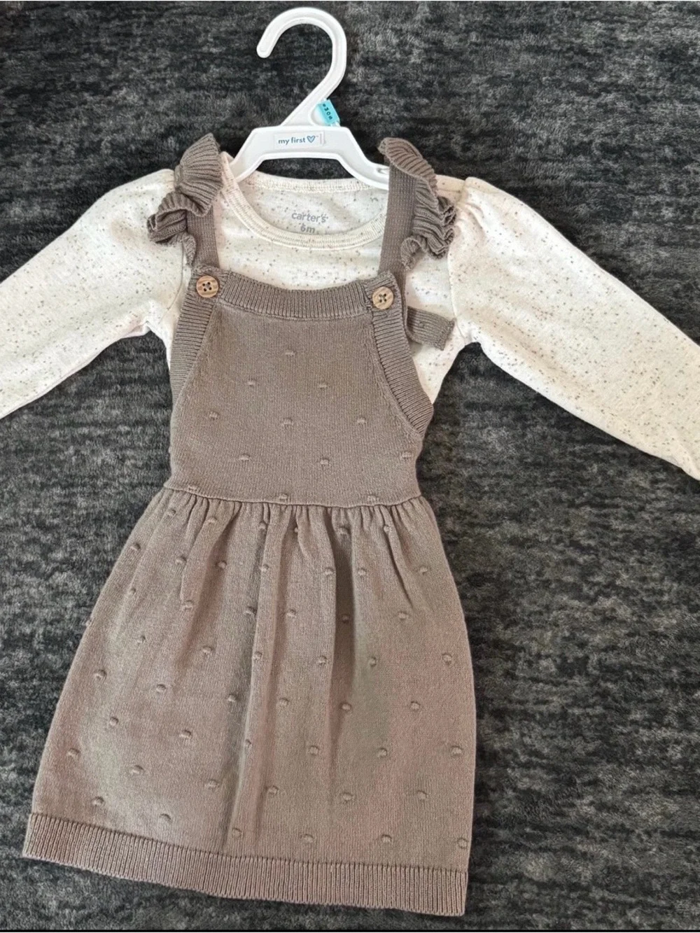 Carter's Taupe Knit Pinafore Dress with Cream Long-Sleeve Top
